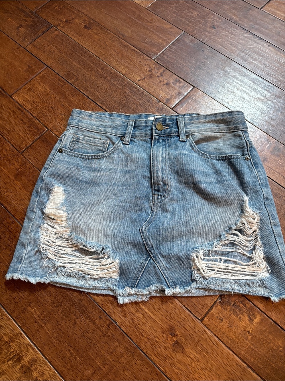 JBD M Distressed Light Blue Denim Mini Skirt
